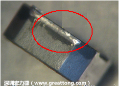 使用錫(Sn)鍍層的電源電感器(Power Inductors)，經(jīng)過推力測試后，其焊點(diǎn)還保留在零件的端點(diǎn)上，所以推力比較高。