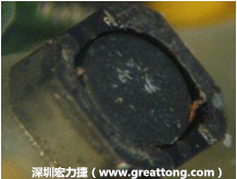 使用銀(Ag)鍍層的電源電感器(Power Inductors)，經(jīng)過推力測試后，零件端點(diǎn)上已經(jīng)看不到任何鍍層的痕跡了，所以其耐推力就比較小。