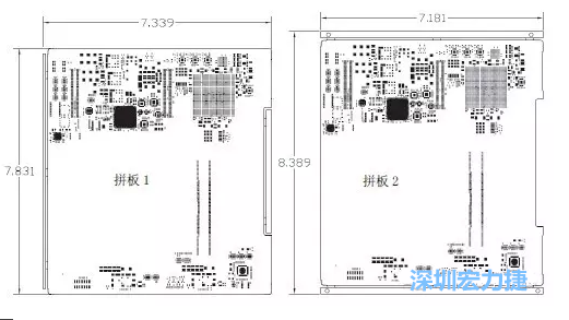 如圖11所示在兩種拼板中PCB單元的邊條位置不同，拼板1中邊條在長邊方向，而拼板2中邊條在短邊方向-深圳宏力捷