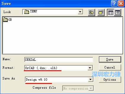 選擇菜單 File－Save As，輸出格式選 ORCAD 9.10。