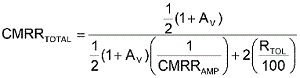 方程式1是從理想運(yùn)算放大器的CMRR等式中匯出，其中CMRRAMP被假定為非常大(無(wú)窮大)。