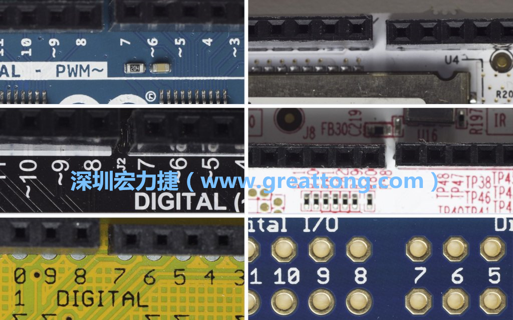 各種不同尺寸的Arduino上第7、8腳位的間距。